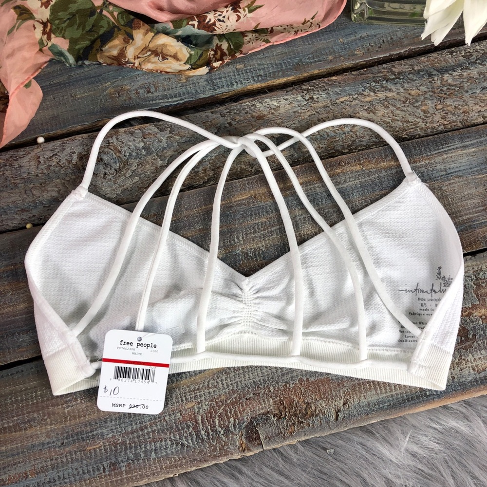 Free People White Strappy Back Bralette NWT Sz M/L - Picture 8 of 8